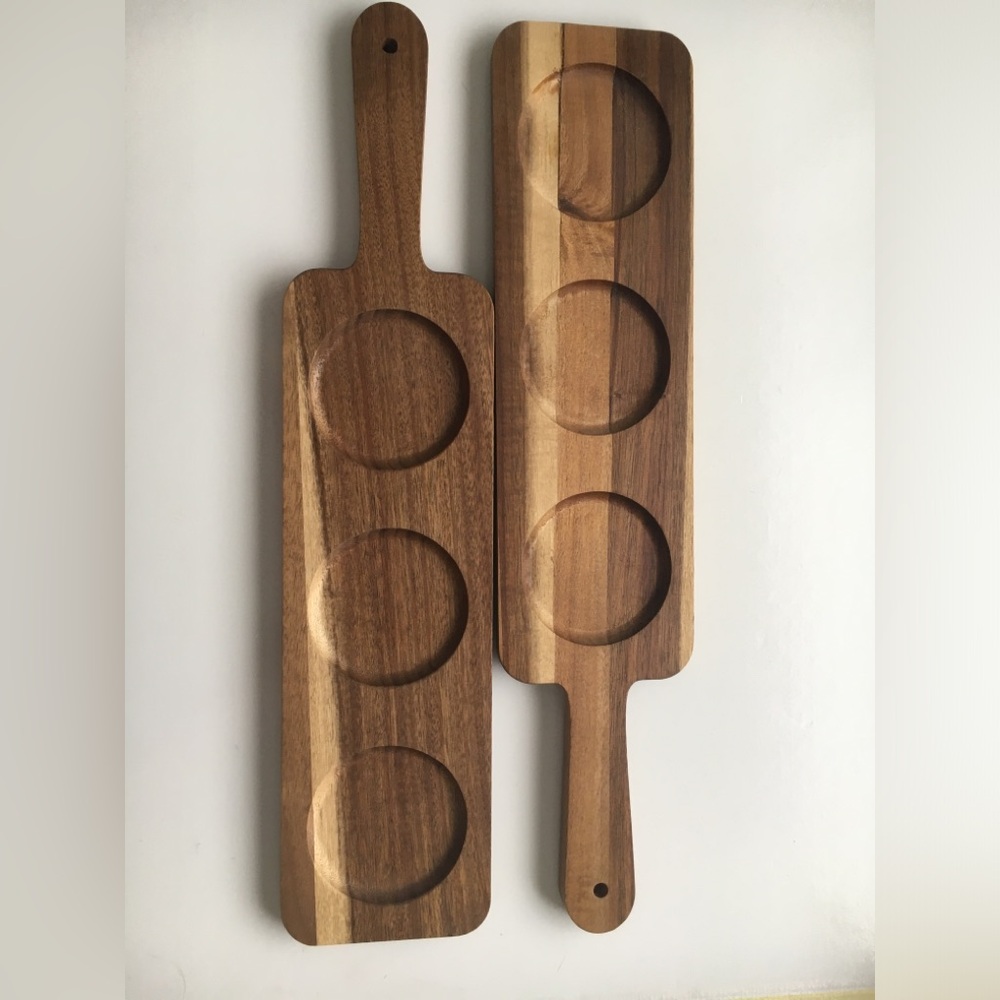 New Wood Flight Drink Serving Board Tray Beer Alcohol NWOT Glass Party Bar
